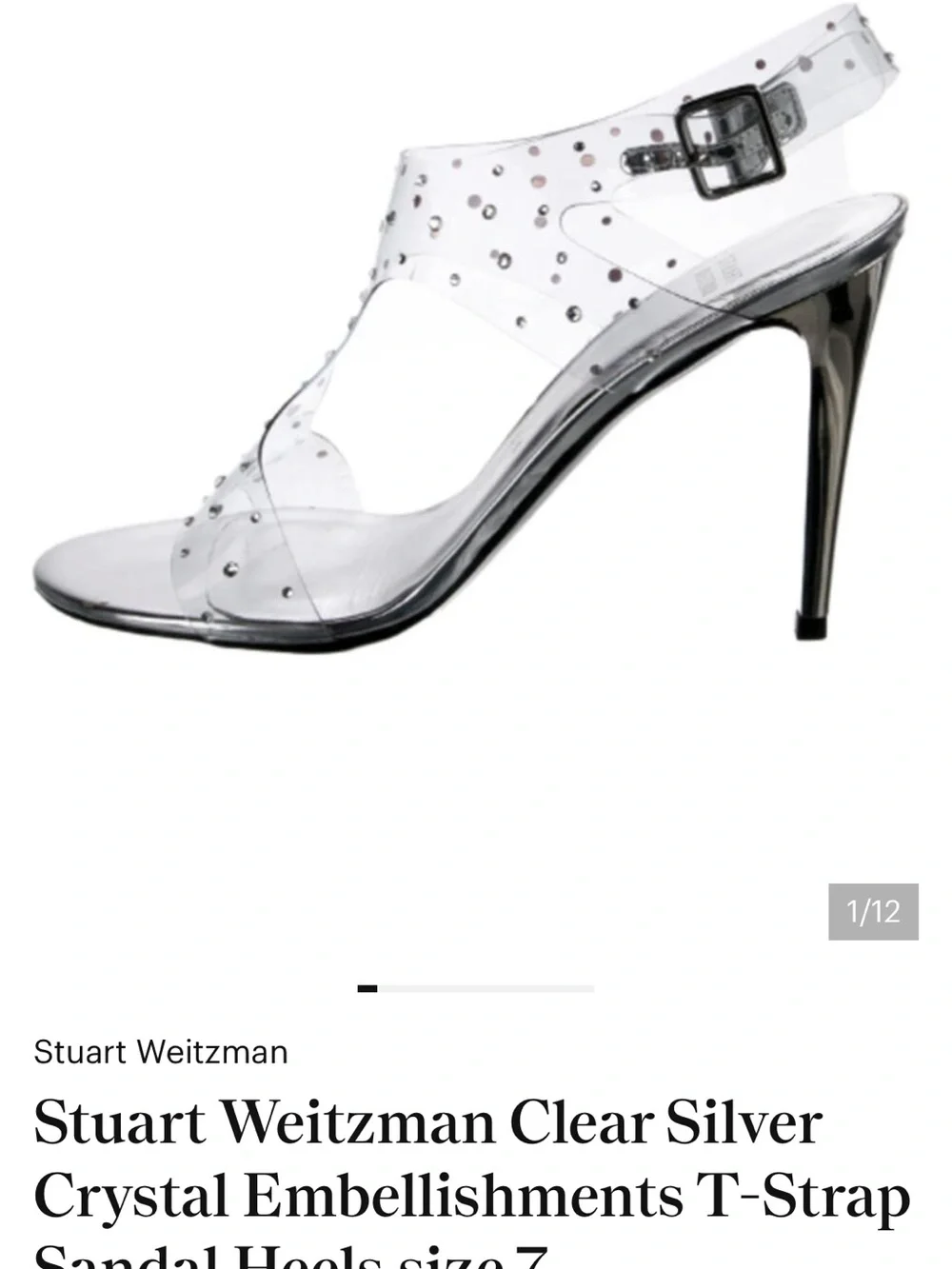 Stuart Weitzman Clear Crystal T-Strap Sandal with Silver Heel